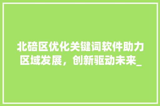 北碚区优化关键词软件助力区域发展，创新驱动未来_北碚区优化关键词软件