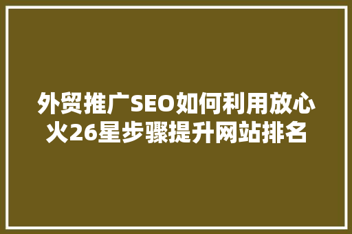 外贸推广SEO如何利用放心火26星步骤提升网站排名