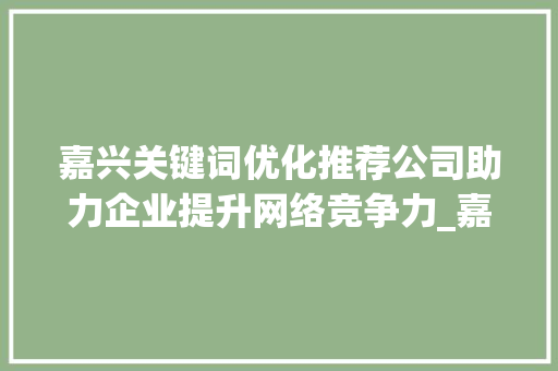 嘉兴关键词优化推荐公司助力企业提升网络竞争力_嘉兴关键词优化推荐公司