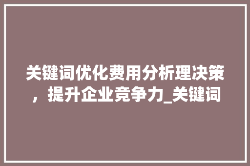 关键词优化费用分析理决策，提升企业竞争力_关键词优化费用分析