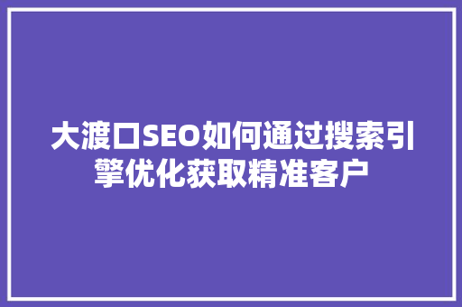 大渡口SEO如何通过搜索引擎优化获取精准客户