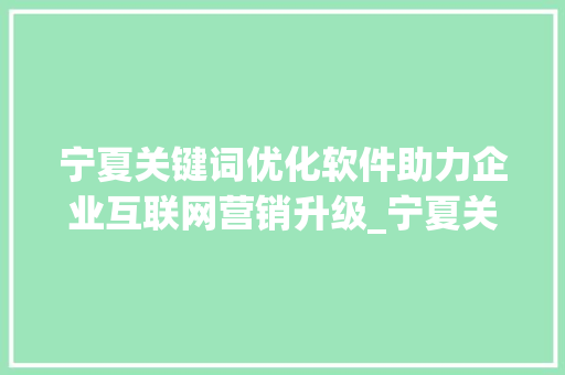 宁夏关键词优化软件助力企业互联网营销升级_宁夏关键词优化软件