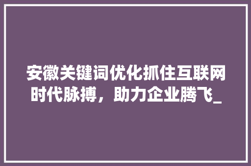 安徽关键词优化抓住互联网时代脉搏，助力企业腾飞_安徽关键词优化前景
