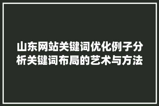 山东网站关键词优化例子分析关键词布局的艺术与方法_山东网站关键词优化例子