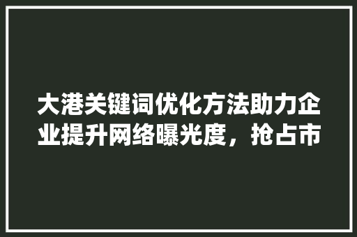 大港关键词优化方法助力企业提升网络曝光度，抢占市场先机_大港关键词优化方法