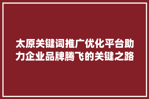 太原关键词推广优化平台助力企业品牌腾飞的关键之路_太原关键词推广优化平台