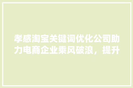 孝感淘宝关键词优化公司助力电商企业乘风破浪，提升在线销售业绩_孝感淘宝关键词优化公司
