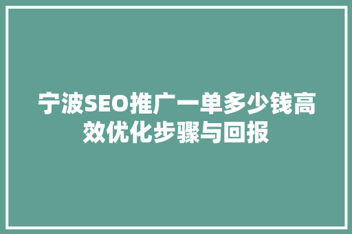 宁波SEO推广一单多少钱高效优化步骤与回报