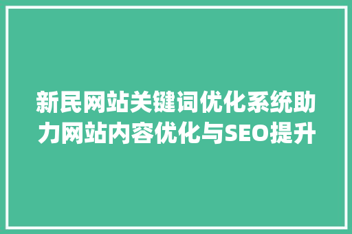 新民网站关键词优化系统助力网站内容优化与SEO提升_新民网站关键词优化系统