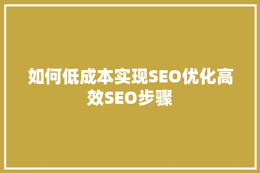 如何低成本实现SEO优化高效SEO步骤