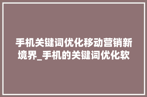 手机关键词优化移动营销新境界_手机的关键词优化软件
