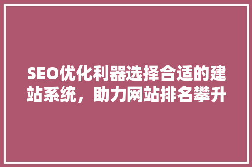 SEO优化利器选择合适的建站系统，助力网站排名攀升