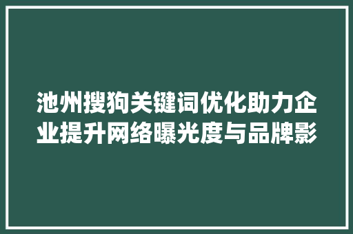 池州搜狗关键词优化助力企业提升网络曝光度与品牌影响力_池州搜狗关键词优化