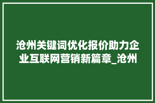 沧州关键词优化报价助力企业互联网营销新篇章_沧州关键词优化报价