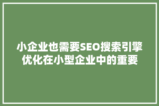 小企业也需要SEO搜索引擎优化在小型企业中的重要
