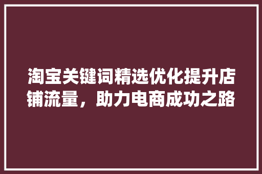 淘宝关键词精选优化提升店铺流量，助力电商成功之路_淘宝关键词精选优化