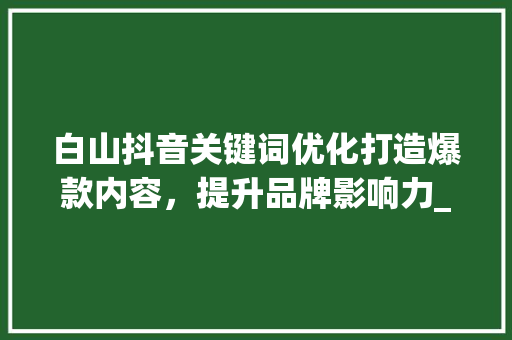 白山抖音关键词优化打造爆款内容，提升品牌影响力_白山抖音关键词优化