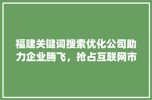 福建关键词搜索优化公司助力企业腾飞，抢占互联网市场制高点_福建关键词搜索优化公司