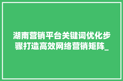 湖南营销平台关键词优化步骤打造高效网络营销矩阵_湖南营销平台关键词优化
