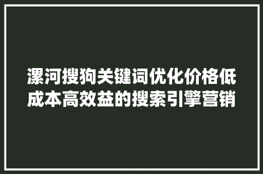漯河搜狗关键词优化价格低成本高效益的搜索引擎营销步骤_漯河搜狗关键词优化价格