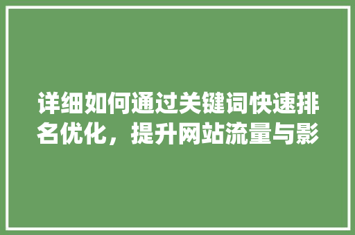详细如何通过关键词快速排名优化，提升网站流量与影响力_关键词快速排名如何优化