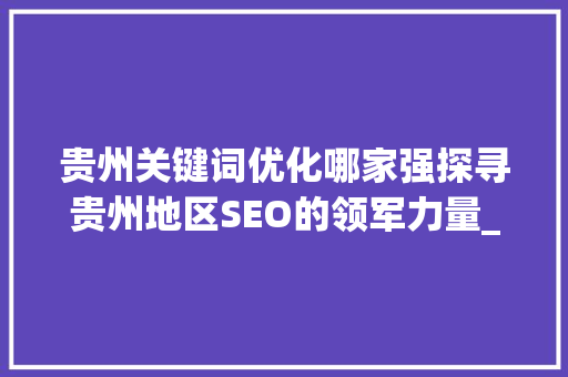 贵州关键词优化哪家强探寻贵州地区SEO的领军力量_贵州关键词优化哪家强