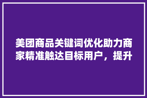 美团商品关键词优化助力商家精准触达目标用户，提升销售额_美团商品关键词优化