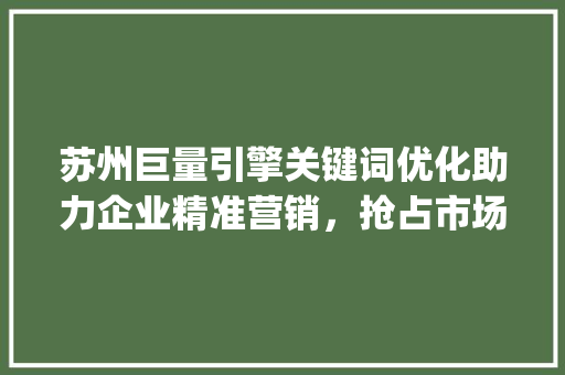 苏州巨量引擎关键词优化助力企业精准营销，抢占市场先机_苏州巨量引擎关键词优化