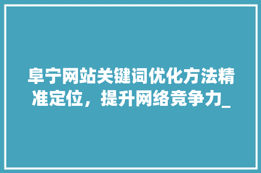 阜宁网站关键词优化方法精准定位，提升网络竞争力_阜宁网站关键词优化方法