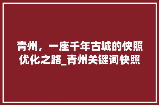 青州，一座千年古城的快照优化之路_青州关键词快照优化