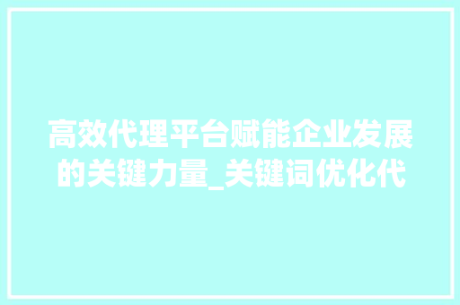 高效代理平台赋能企业发展的关键力量_关键词优化代理平台