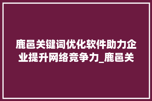 鹿邑关键词优化软件助力企业提升网络竞争力_鹿邑关键词优化软件