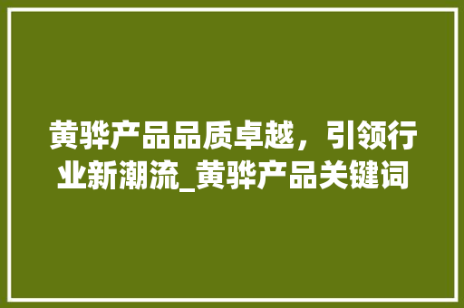 黄骅产品品质卓越，引领行业新潮流_黄骅产品关键词优化