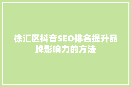 徐汇区抖音SEO排名提升品牌影响力的方法