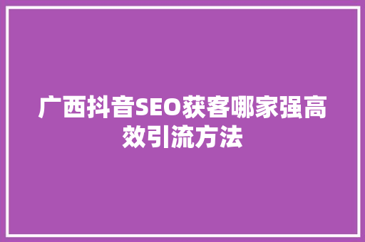 广西抖音SEO获客哪家强高效引流方法
