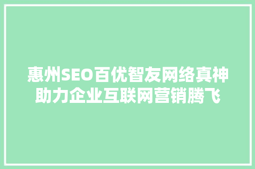 惠州SEO百优智友网络真神助力企业互联网营销腾飞