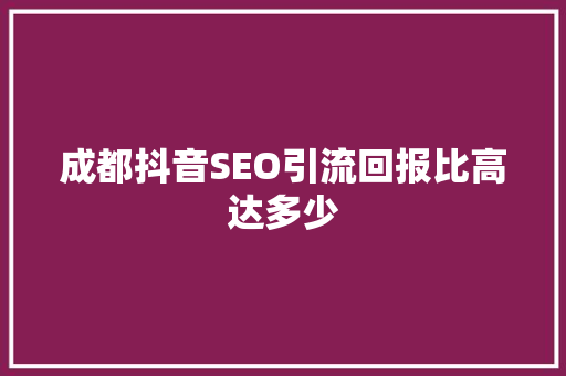 成都抖音SEO引流回报比高达多少