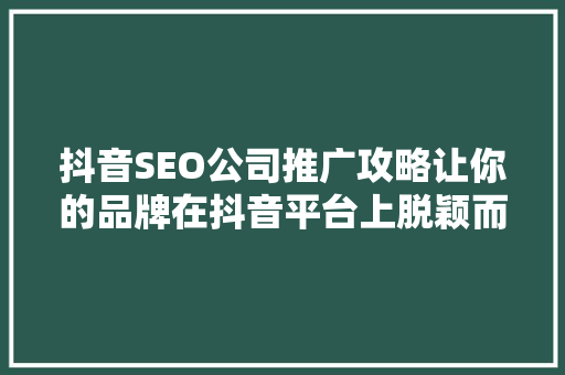 抖音SEO公司推广攻略让你的品牌在抖音平台上脱颖而出