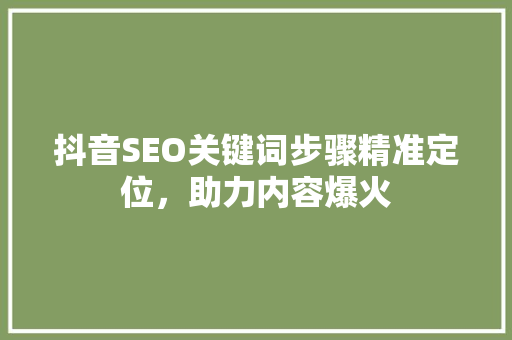 抖音SEO关键词步骤精准定位，助力内容爆火
