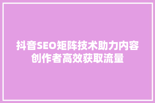 抖音SEO矩阵技术助力内容创作者高效获取流量
