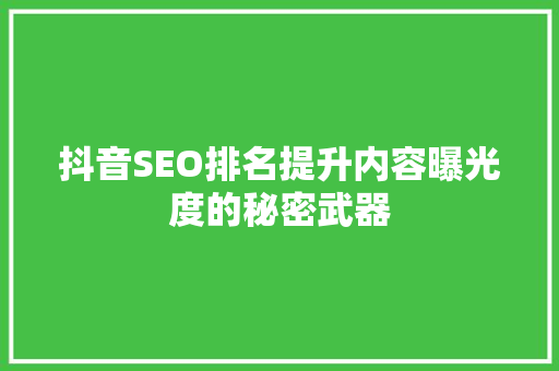 抖音SEO排名提升内容曝光度的秘密武器