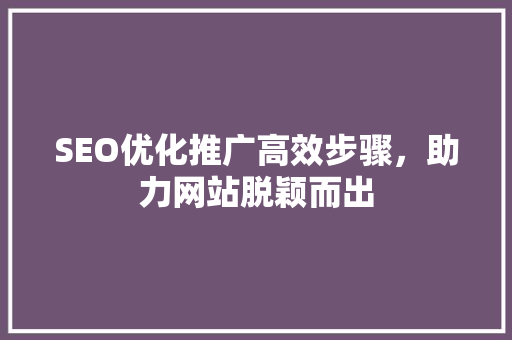 SEO优化推广高效步骤，助力网站脱颖而出