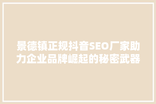 景德镇正规抖音SEO厂家助力企业品牌崛起的秘密武器