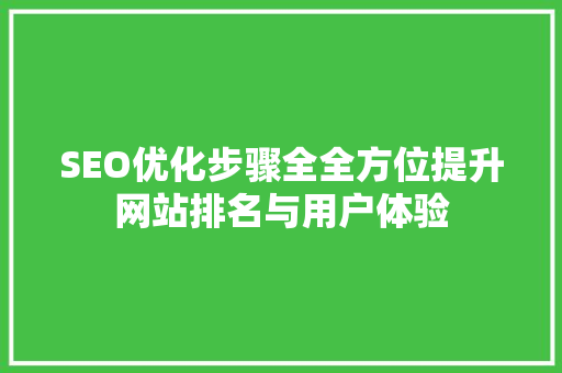 SEO优化步骤全全方位提升网站排名与用户体验