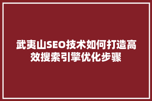 武夷山SEO技术如何打造高效搜索引擎优化步骤