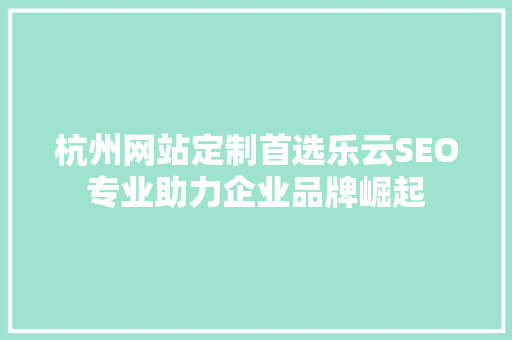 杭州网站定制首选乐云SEO专业助力企业品牌崛起