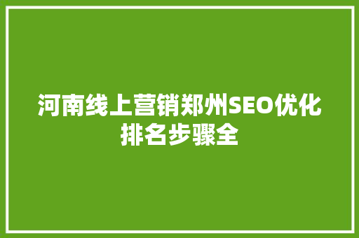 河南线上营销郑州SEO优化排名步骤全
