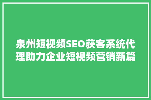泉州短视频SEO获客系统代理助力企业短视频营销新篇章