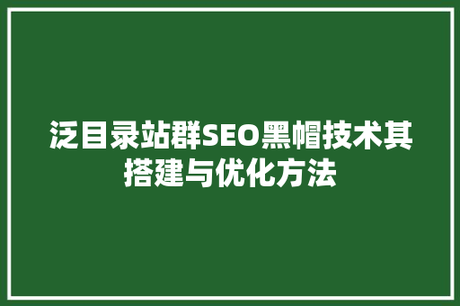 泛目录站群SEO黑帽技术其搭建与优化方法