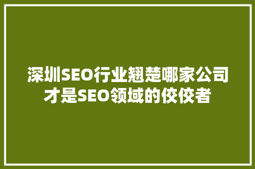 深圳SEO行业翘楚哪家公司才是SEO领域的佼佼者